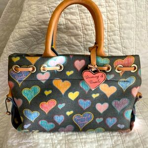 Rooney and Bourke rainbow hearts small handbag.